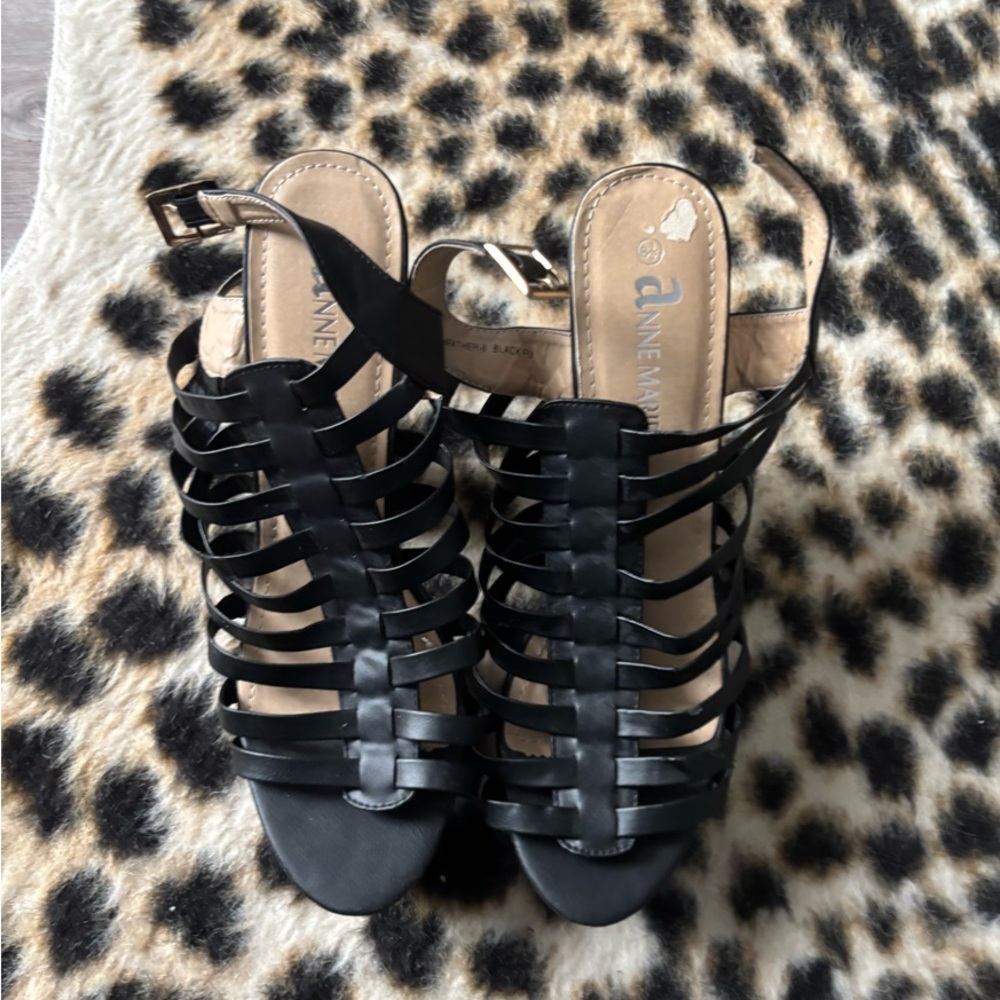 Y2K Anne Marie Black Strappy Chunky Heel (Size: 8.5)